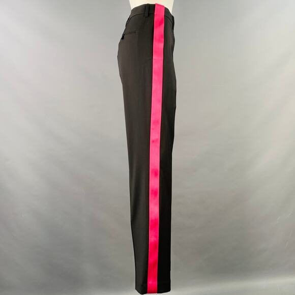 HELMUT LANG Size 6 Seatbelt Black Pink Wool Straight Zip Fly Dress Pants - Picture 2 of 7